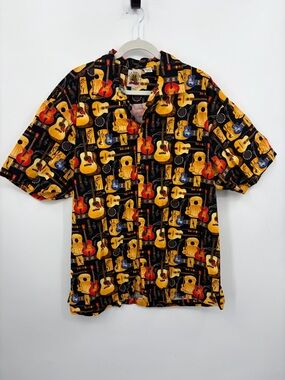 Max‎ Boxxer button-up shirt all-over acoustic electric guitars musical notes XXL